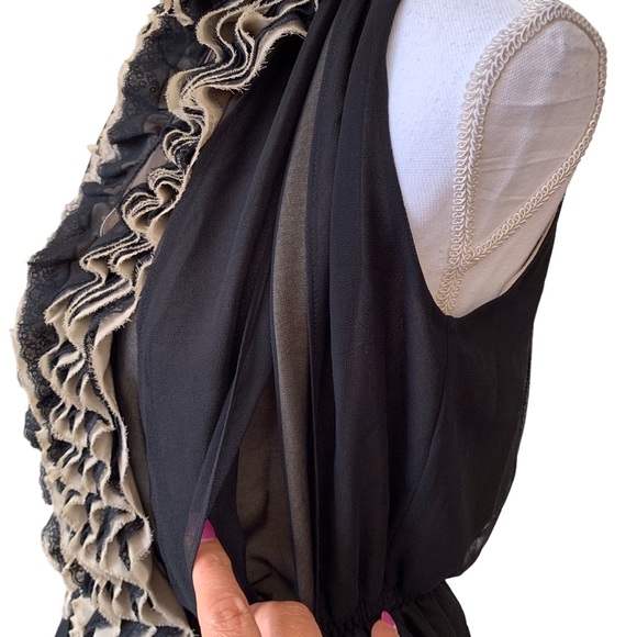 ROBERT RODRIGUEZ TWO TONE SHEER CHIFFON SLEEVELESS RUFFLE PEPLUM BLOUSE - Picture 14 of 16